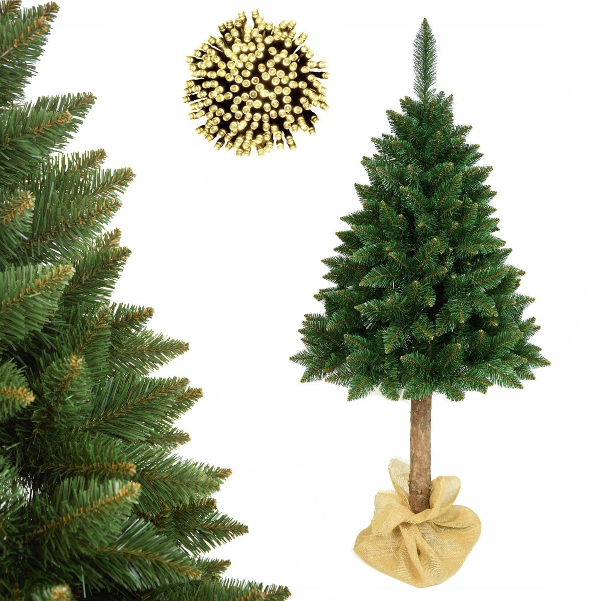 CHRISTMAS TREE On The Trunk ARTIFICIAL MOUNTAIN PINE PREMIUM Dense Crown 180 cm + LAMPS