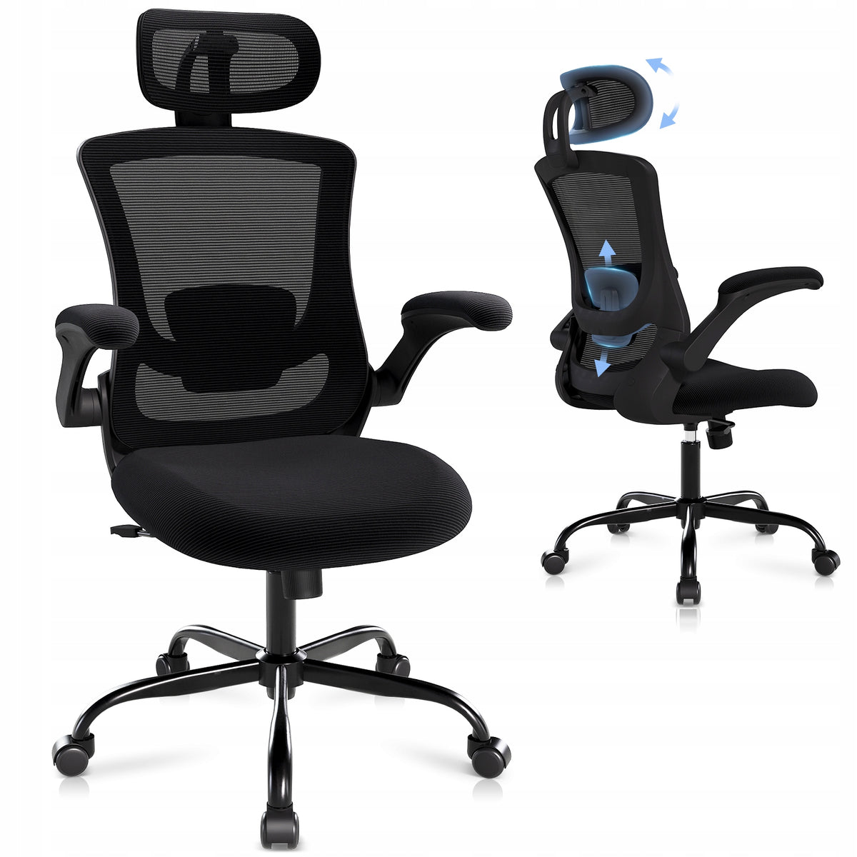 COLAMY Office Chair Mesh Computer Chair with Adjustable Headrest Armrest