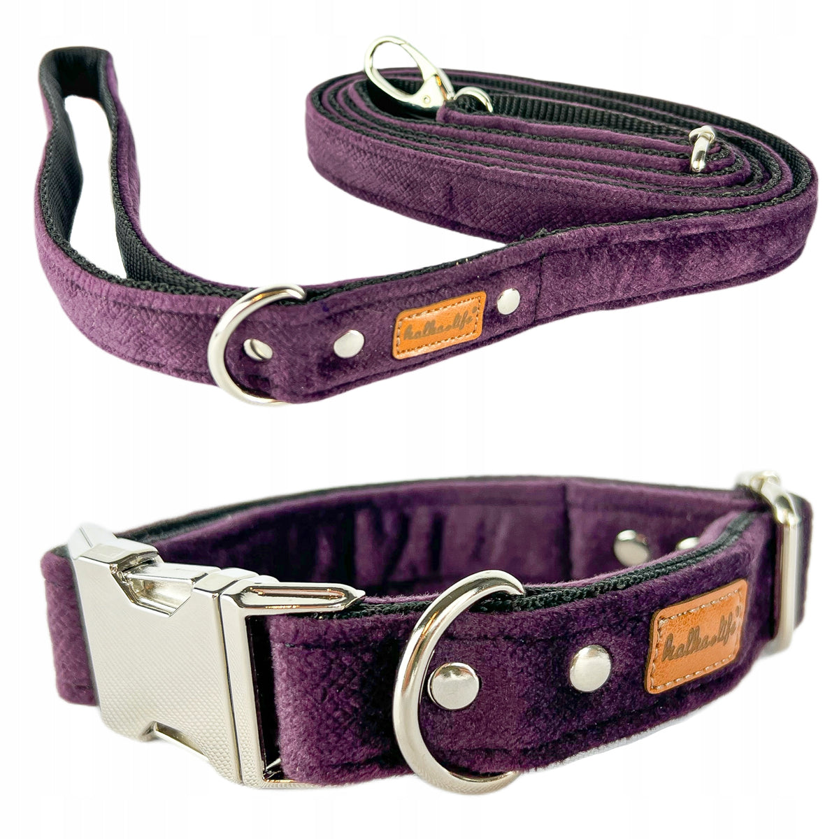 COLLAR AND LEASH FOR SMALL DOG, LEASH AND COLLAR SET - PLUM, S