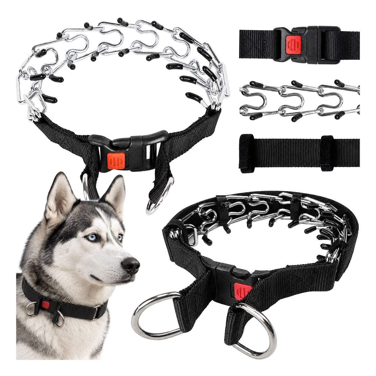 COLLAR FOR BIG DOG EARRING METAL STEEL BLACK L FOR TRAINING