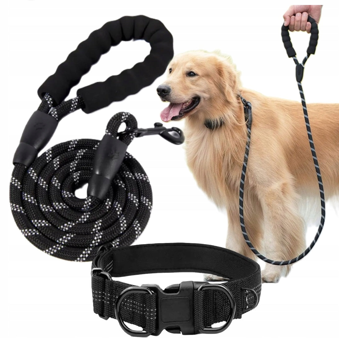 COLLAR L and Strong LANYARD for DOG Reflective 150cm