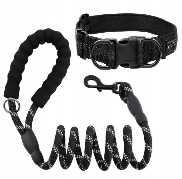 COLLAR M and Strong LEASH for DOG Reflective 300 cm