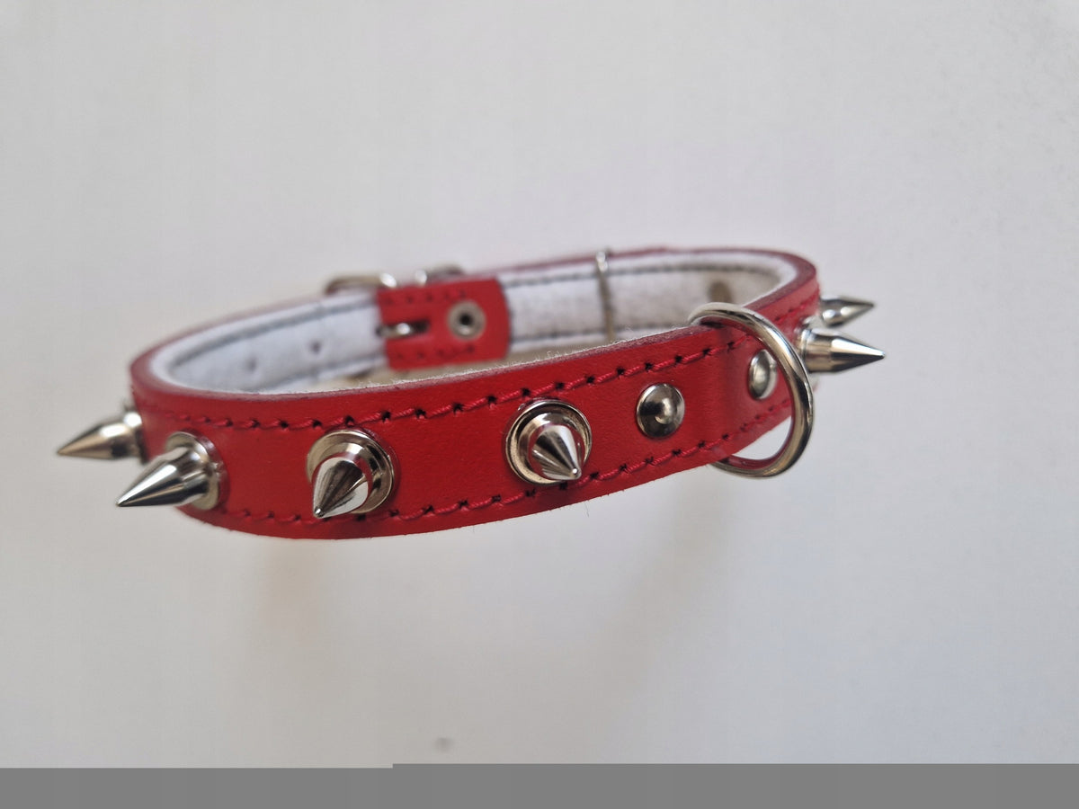 COLLAR WITH SPIKES NATURAL LEATHER 2cm/40cm
