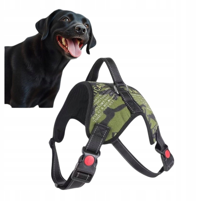 COMFORTABLE DOG HARNESS ADJUSTABLE BREATHABLE WITH CAMO M REFLECTORS