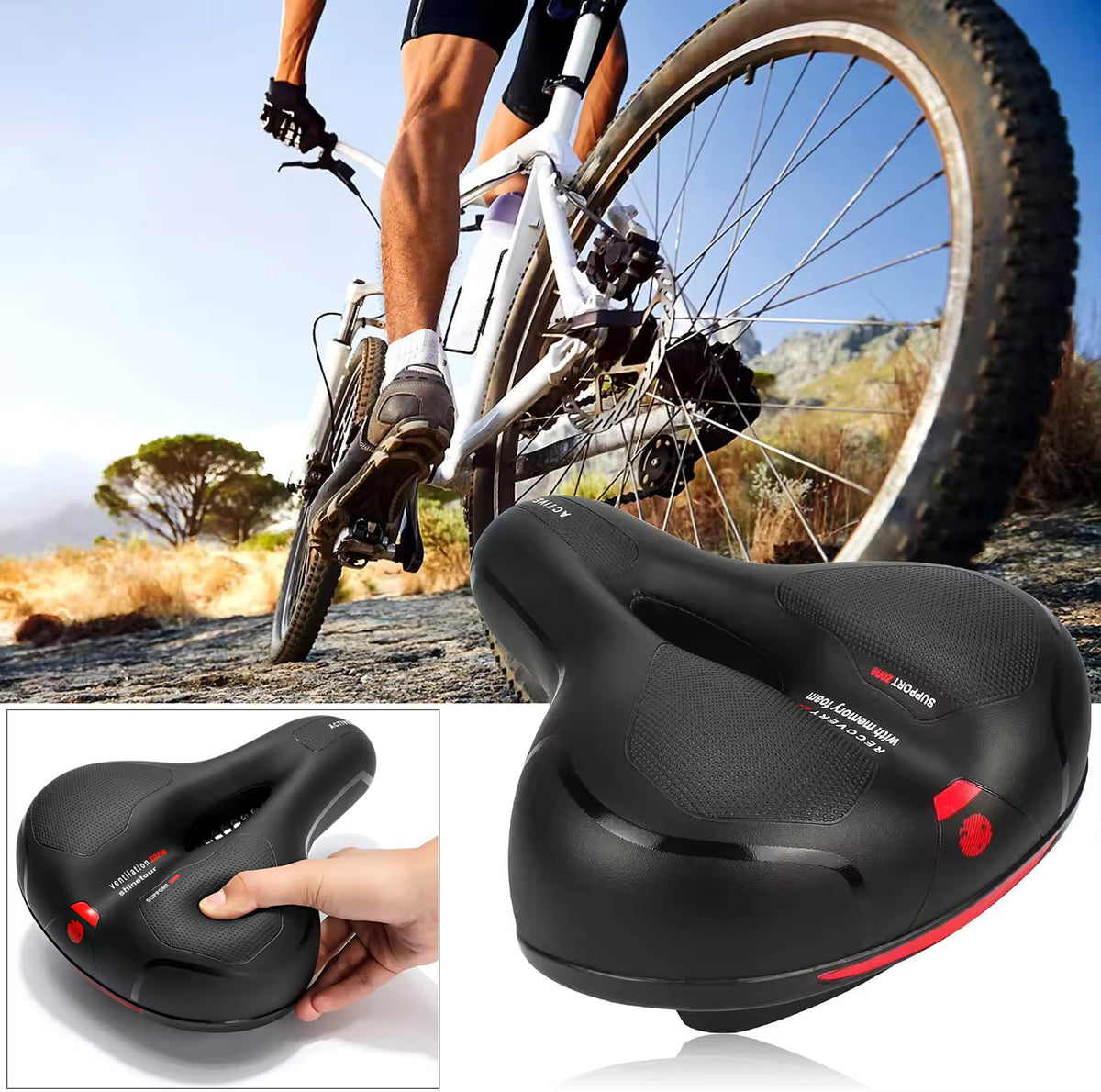COMFORTABLE SPORTS BICYCLE SADDLE SOFT WIDE EXTRA VENTILATION BLUE Color black
