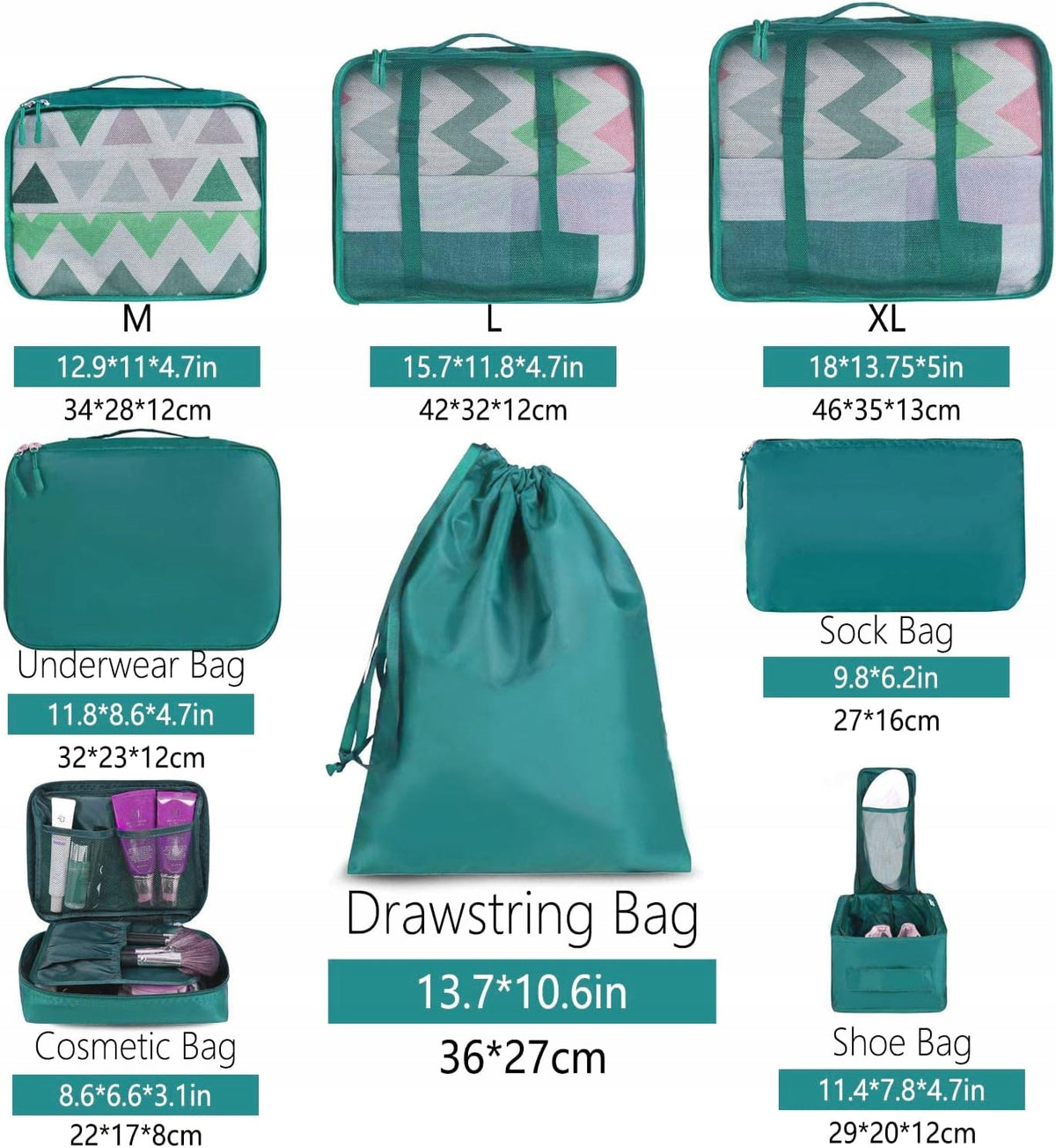 COMPRESSION BAG 8x LUGGAGE PACKING SUITCASE ORGANIZER FOR TRAVEL SET Color blue