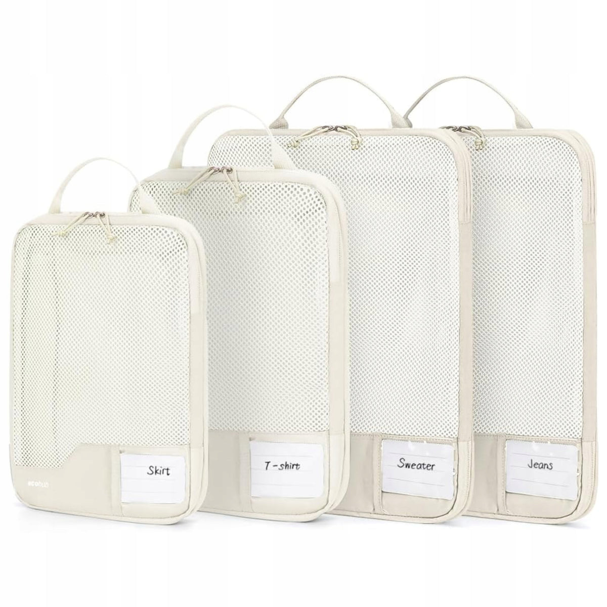 COMPRESSION PACKING CUBES 4PCS ORGANIZER SUITCASE ECO-FRIENDLY BEIGE