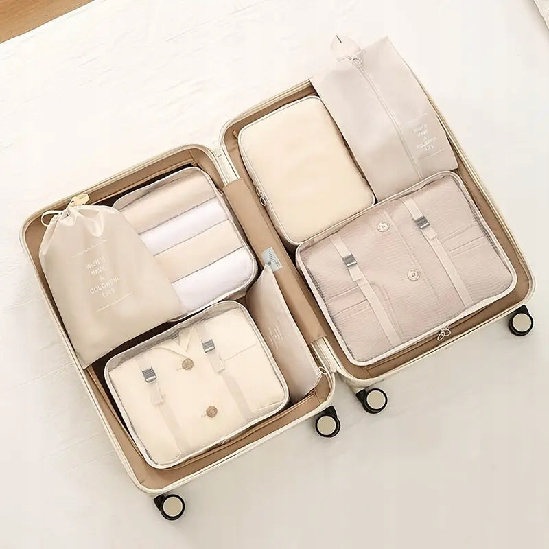 COMPRESSION TRAVEL ORGANIZER FOR PACKING TRAVEL SUITCASE BAGS 7 PCS Color green