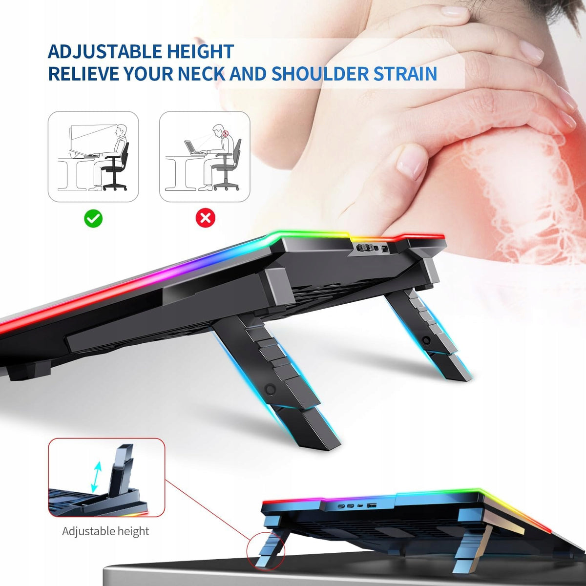 COOLING STAND FOR LAPTOP 3 FANS USB RGB REGULATION 12-17,3 Packaging status original