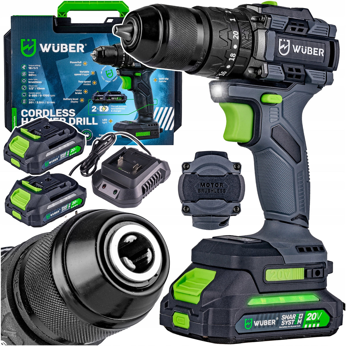 CORDLESS BRUSHLESS DRILL/DRIVER + 2X AKU + CHARGER SET