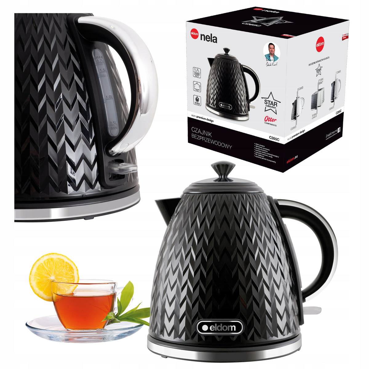 CORDLESS ELECTRIC KETTLE BLACK 2000W 1,7L ELDOM