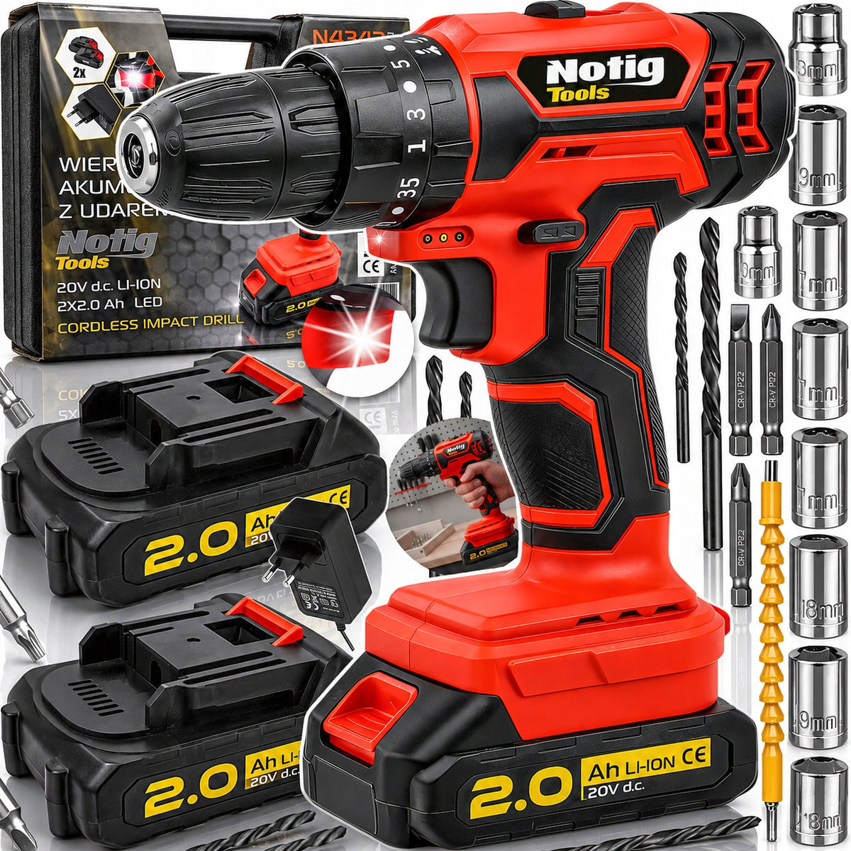 CORDLESS IMPACT DRIVER DRILL WITH IMPACT 20V 2X BATTERY