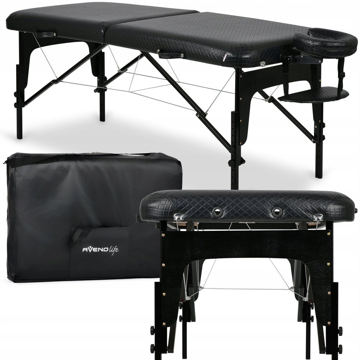 COSMETIC BED FOR EYELASHES MASSAGE TABLE WOODEN FOLDING ESTETIC BLACK