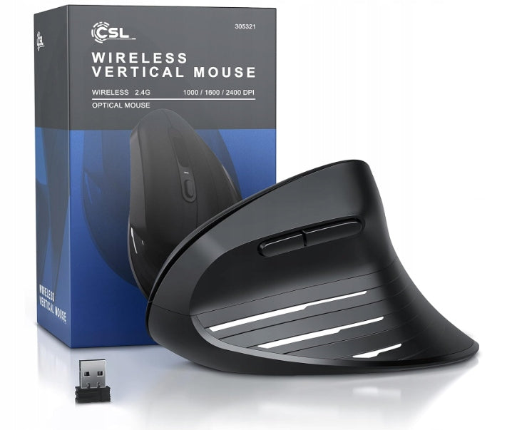 CSL Ergonomic Vertical Mouse Wireless USB Adapter 2,4GHz Black
