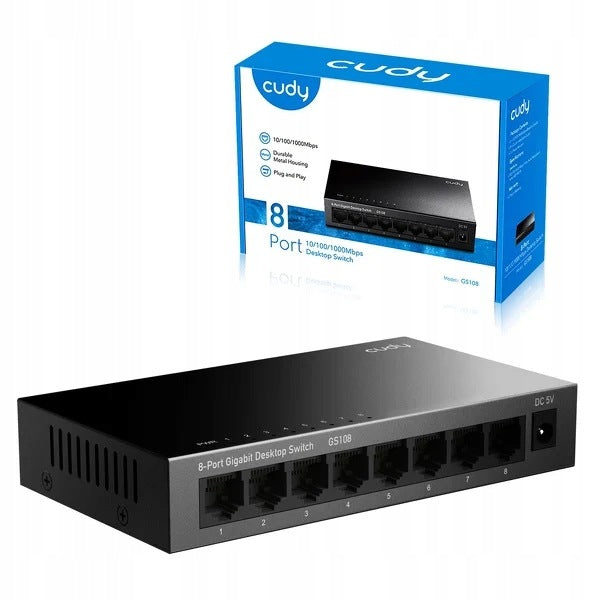 CUDY GS108 Network Switch 8-Port Gigabit Metal VLAN Enclosure Packaging status original