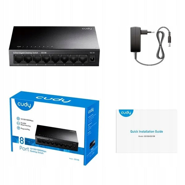 CUDY GS108 Network Switch 8-Port Gigabit Metal VLAN Enclosure