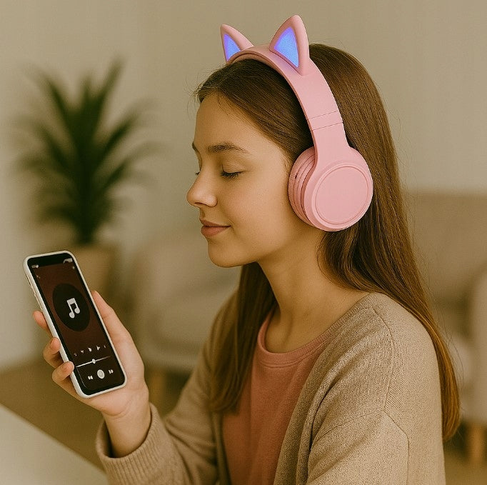 CUTE HEADPHONES WITH CAT EARS - PINK CAT EARS HEADPHONES Brand Craft & Magic