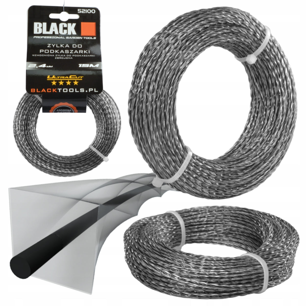CUTTING LINE FOR CORRUGATED SCYTHE 2,4 MM REINFORCED WITH WIRE 15M STRONG BLACK