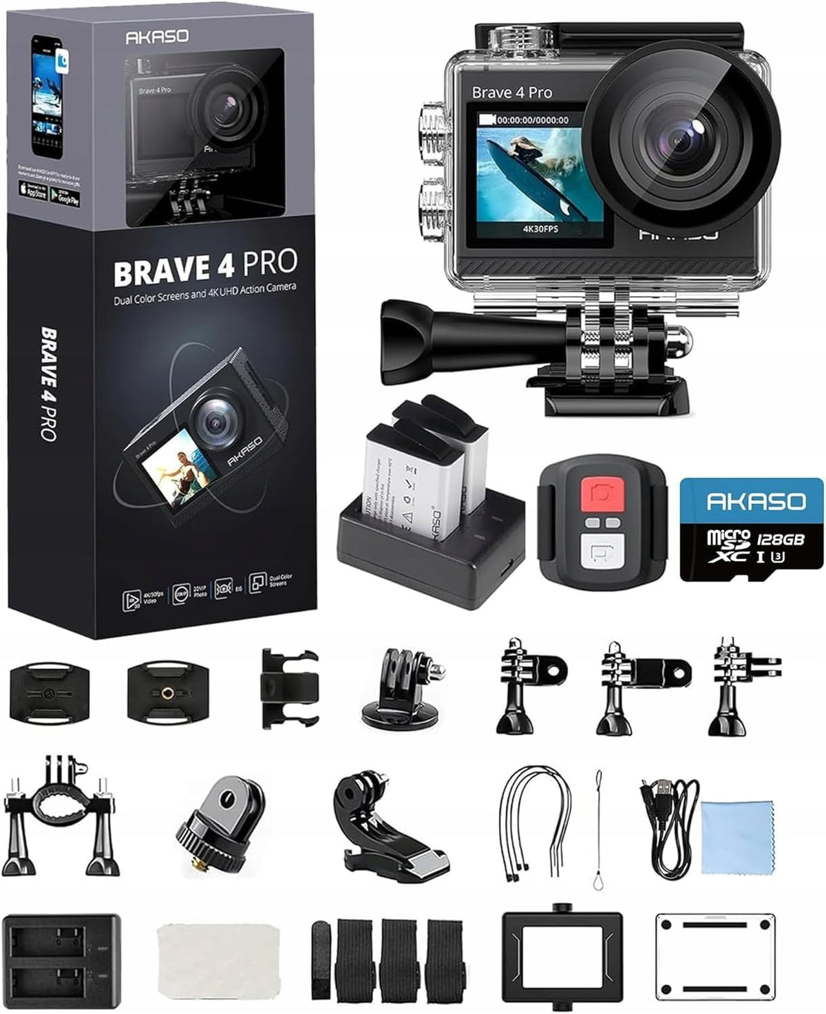 Camera AKASO Brave 4 Pro 4K Touch Screen Waterproof 40m U3 Card