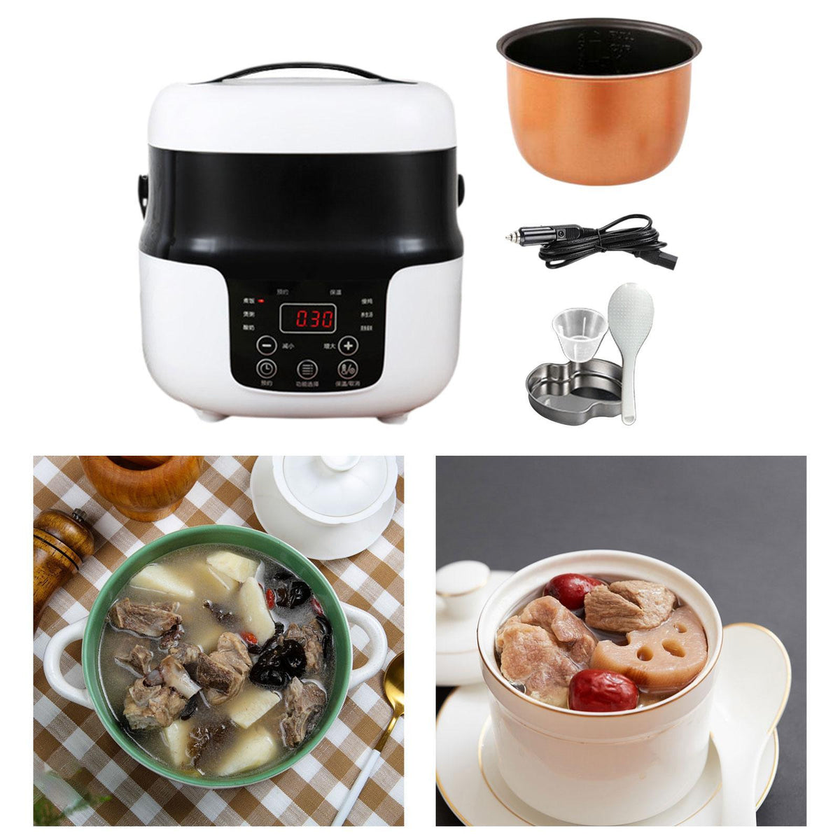 Car Rice Cooker Portable with Measuring Cup Multi Use Mini Rice 12V to 24V