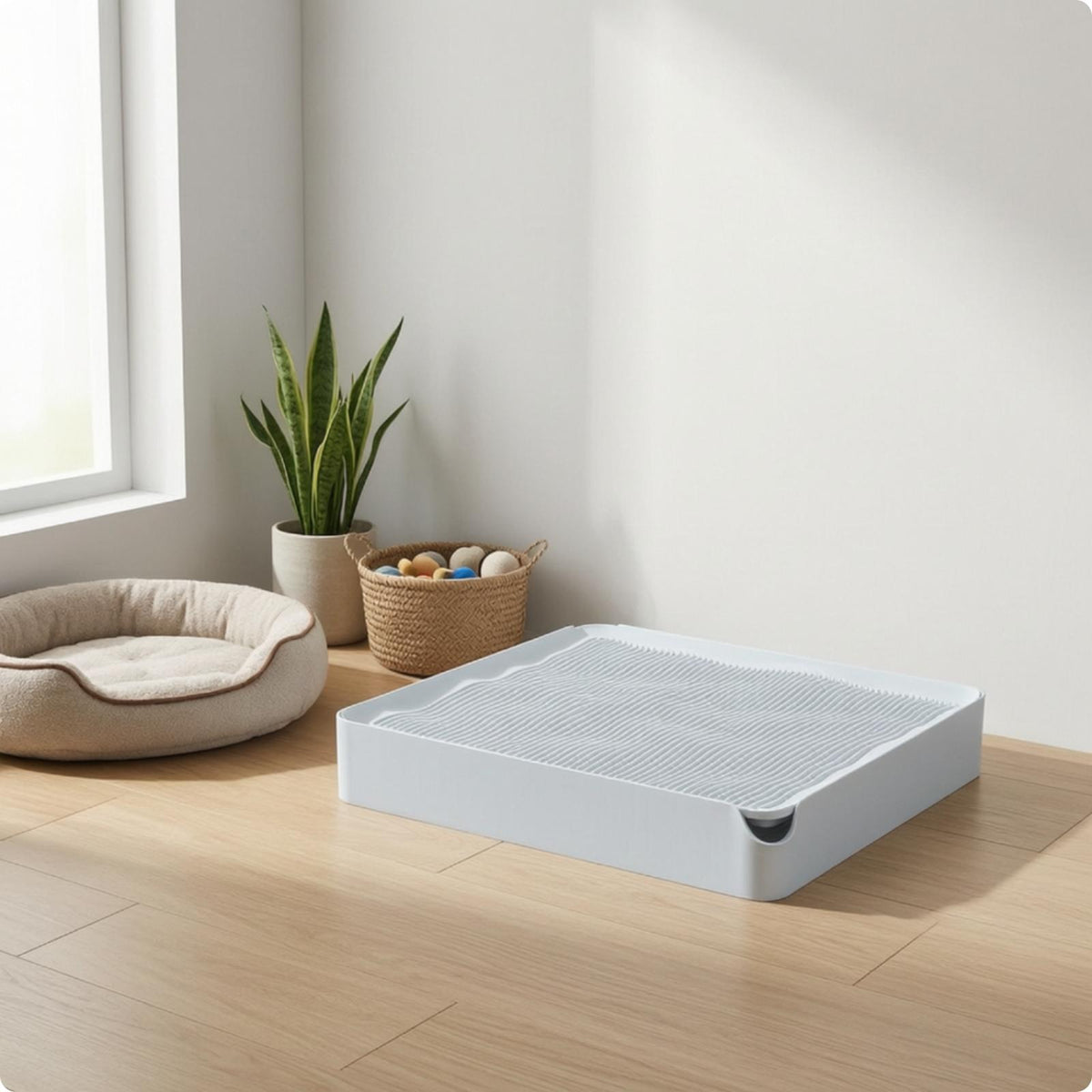 Cat Box with Platform Easy to Clean Semi Enclosed Box Haze Blue Litter Mat