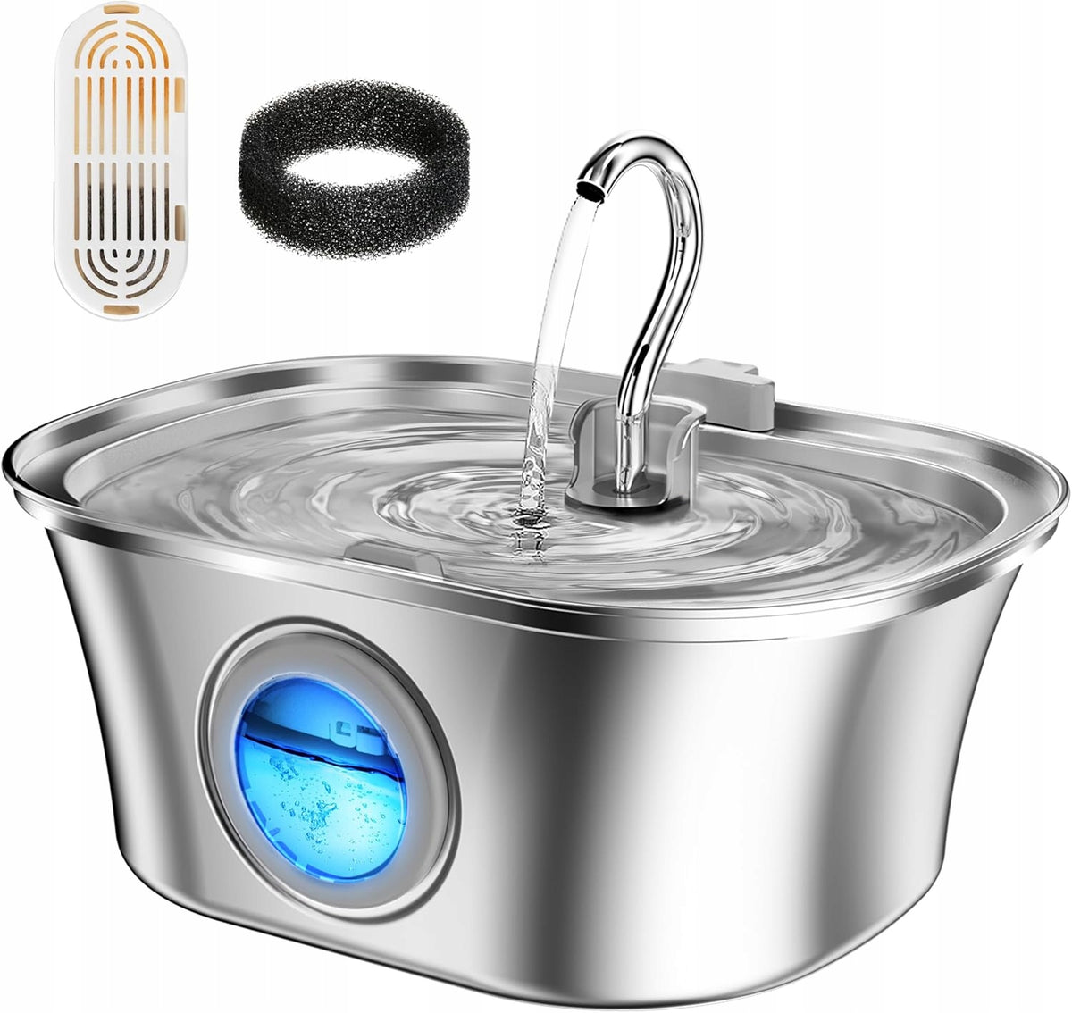 Cat Fountain Drinker Stainless Steel 304 Preview Window Large 3.2L Filter