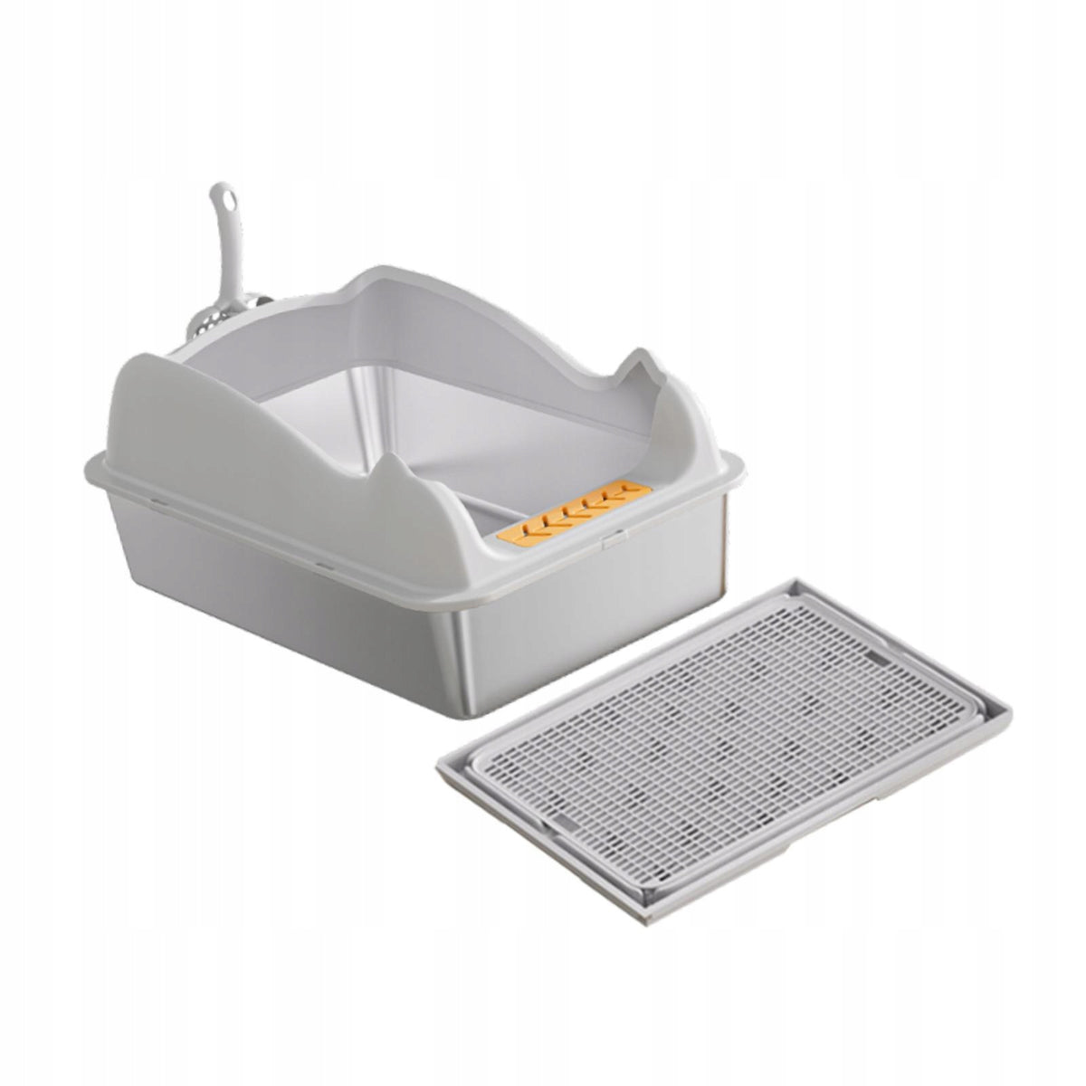 Cat Litter Box Low Entry Kitty Litter Pan Portable Light grey with mat