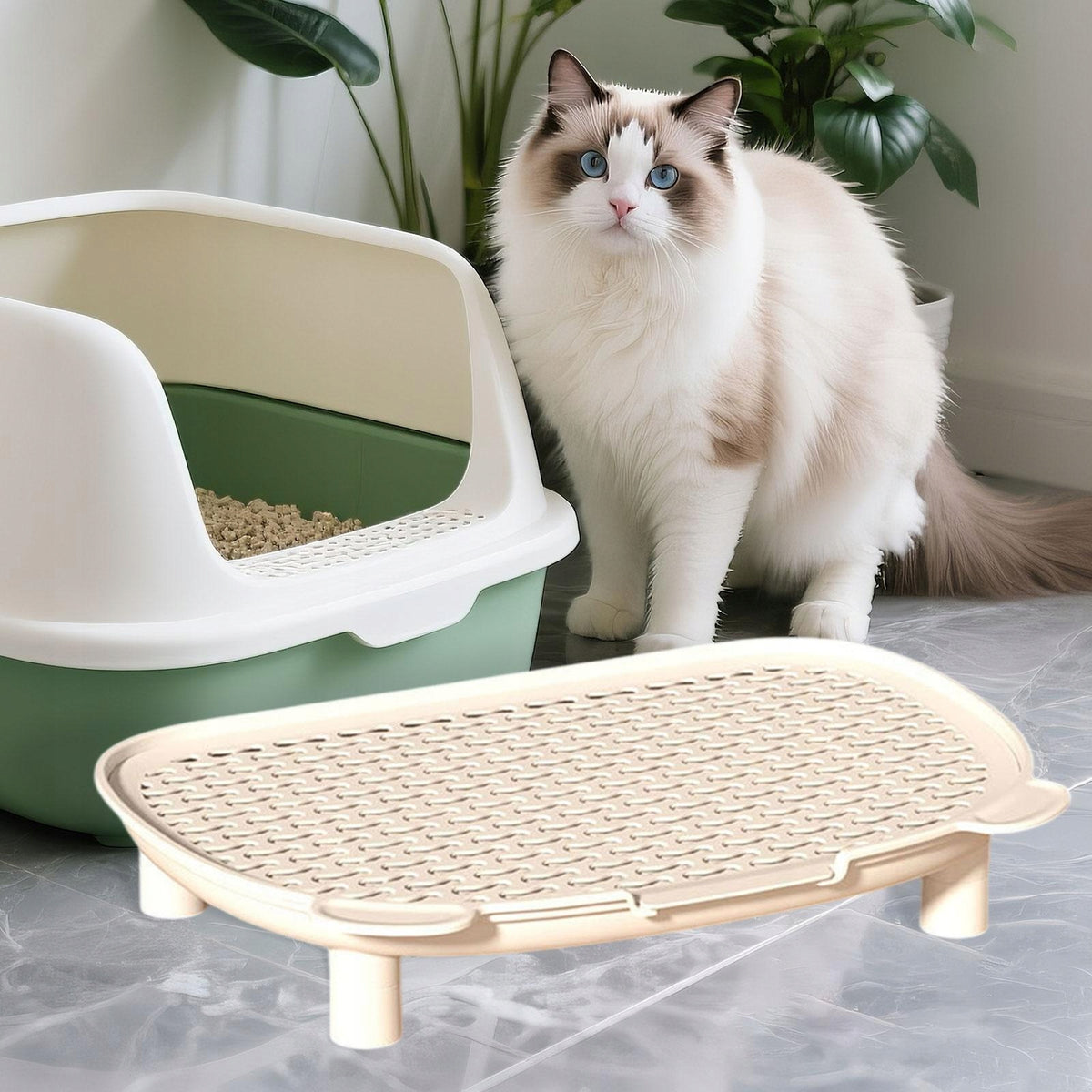 Cat Litter Box Mat Practical Elevated Step Versatile Lightweight white