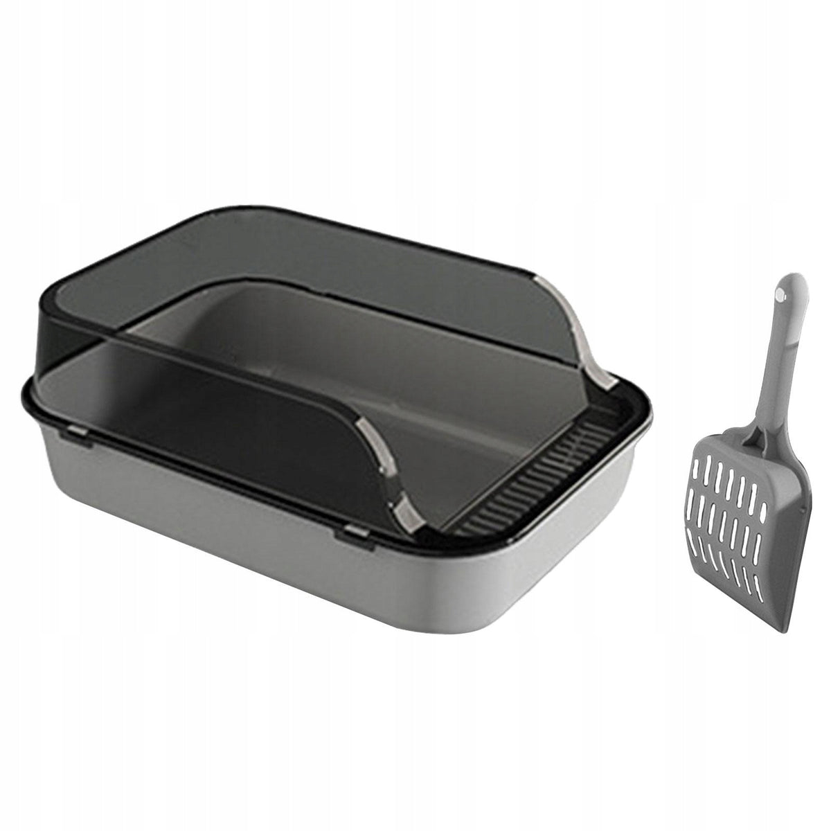 Cat Litter Box Open Top Pet Litter Tray for Small Medium Cats Rabbit Gray