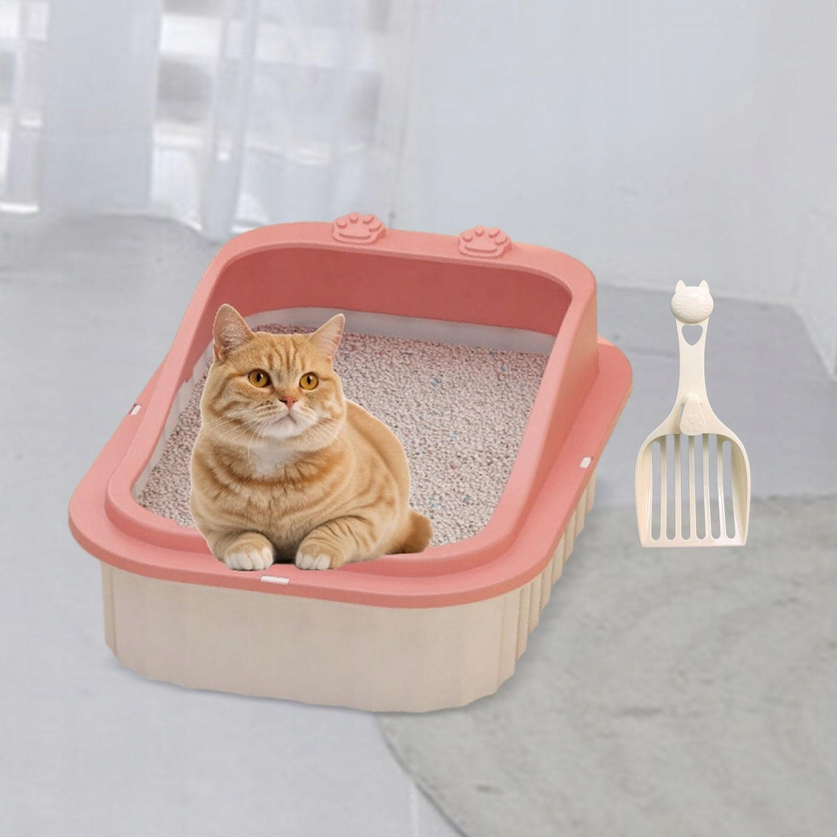Cat Litter Box, Open top Cat Litter Box, Portable Cat Litter Pink