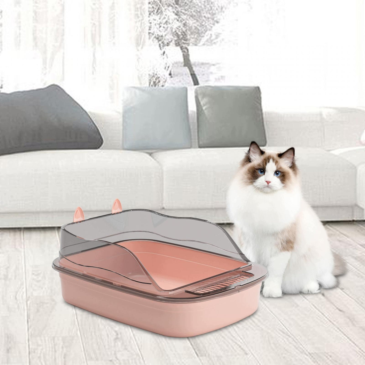 Cat Litter Box, Sturdy Plastic, Open Top with Frame, High Protection pink