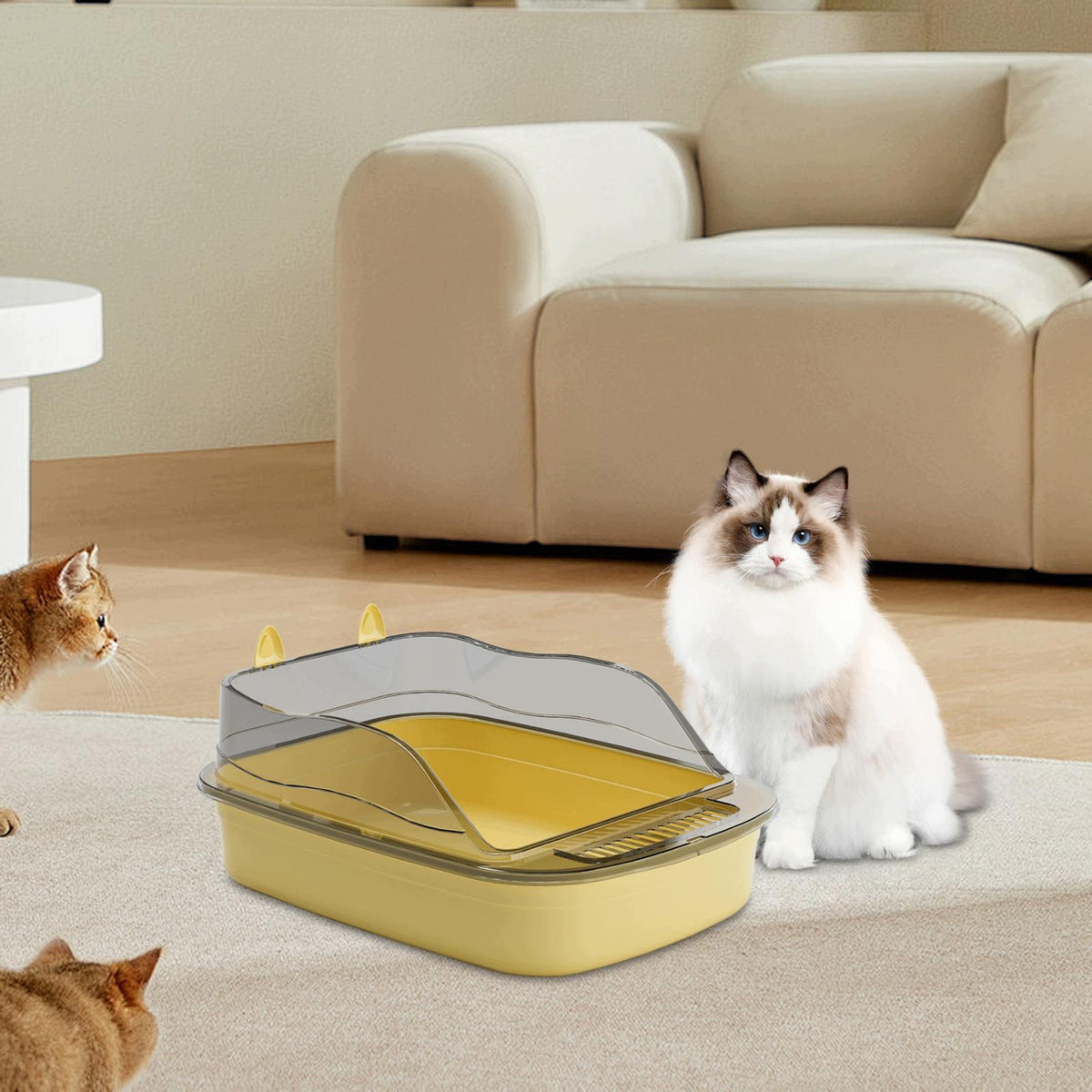 Cat Litter Box, Sturdy Plastic, Open Top with Frame, High Protection yellow
