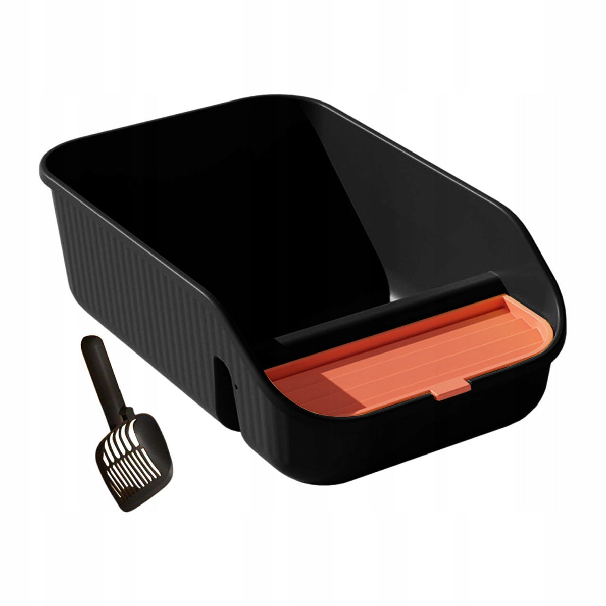 Cat Litter Box with High Sides with Rim Litter Pan with Scatter Black