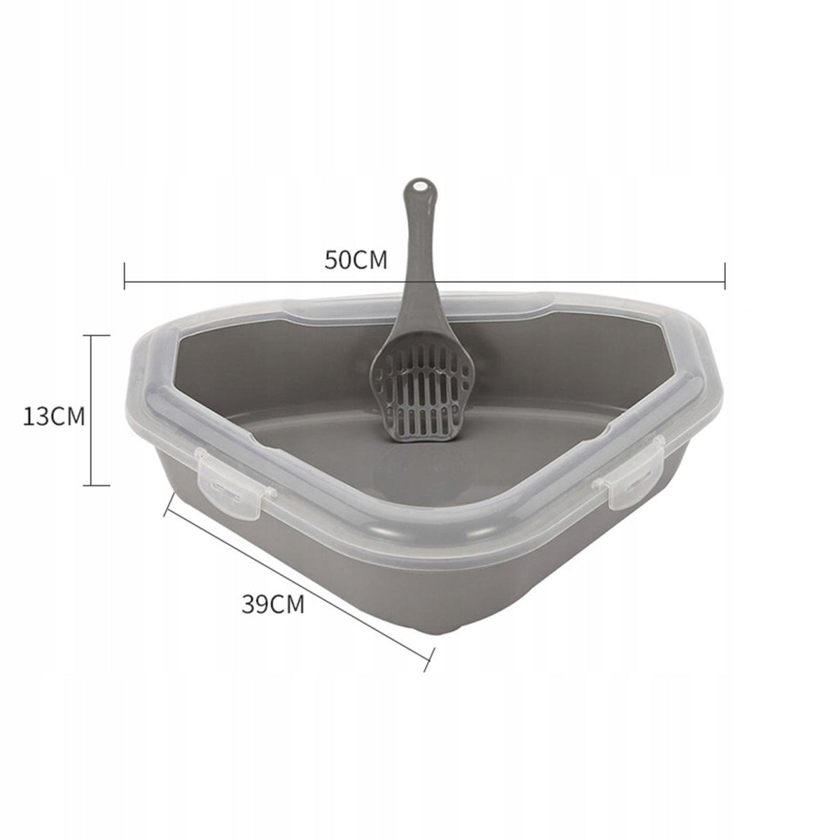 Cat Litter Tray Triangular Open Top Pan Shallow Entry High Sided Gray Packaging status original
