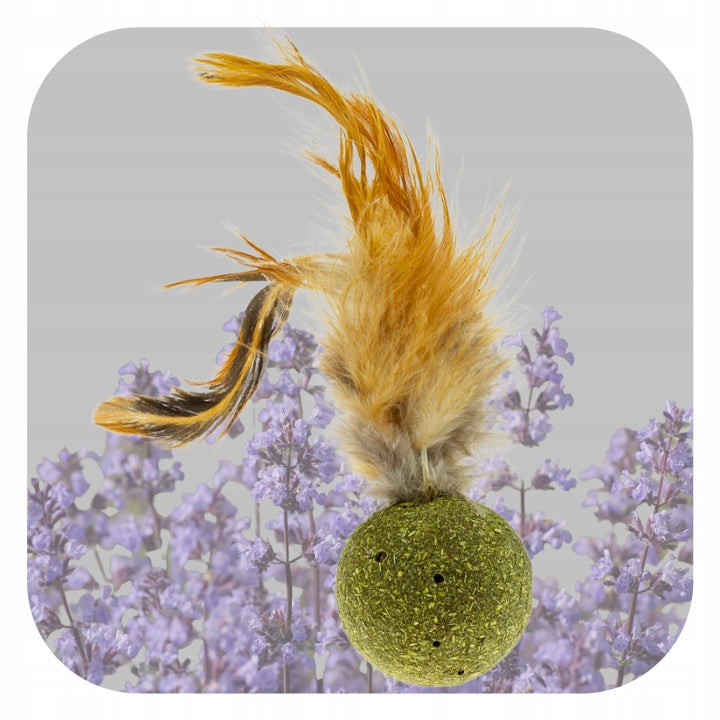 Cat Toy Interactive Catnip BALL with Feathers and Stick 14cm Packaging status original