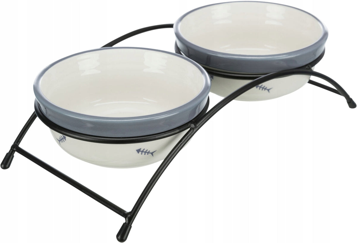 Ceramic Bowl Set on Cat Stand