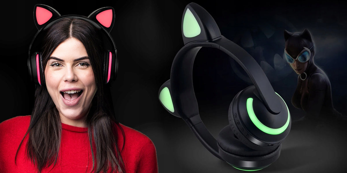 Charming Wireless On-Ear Headphones BT CATS LED RGB Color Changing Packaging status original