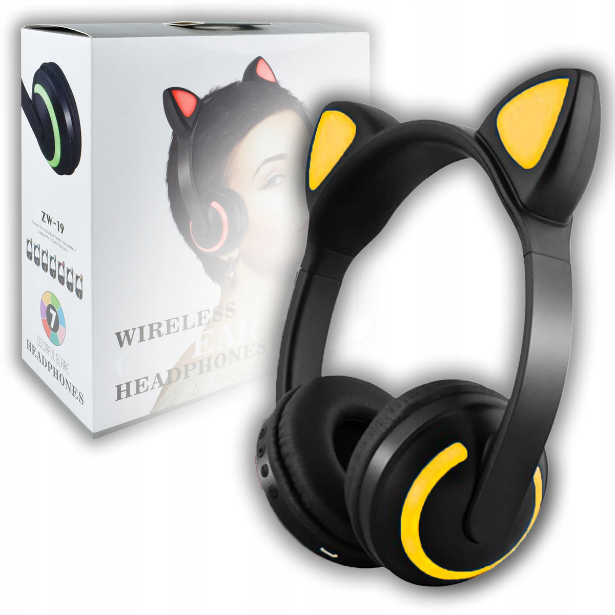 Charming Wireless On-Ear Headphones BT CATS LED RGB Color Changing