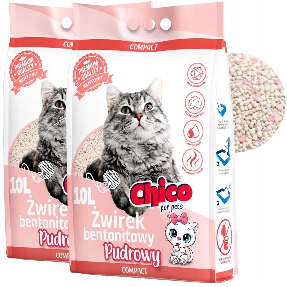 Chico Compact Powdered Bentonite Clumping Litter for Cat 2x 10L