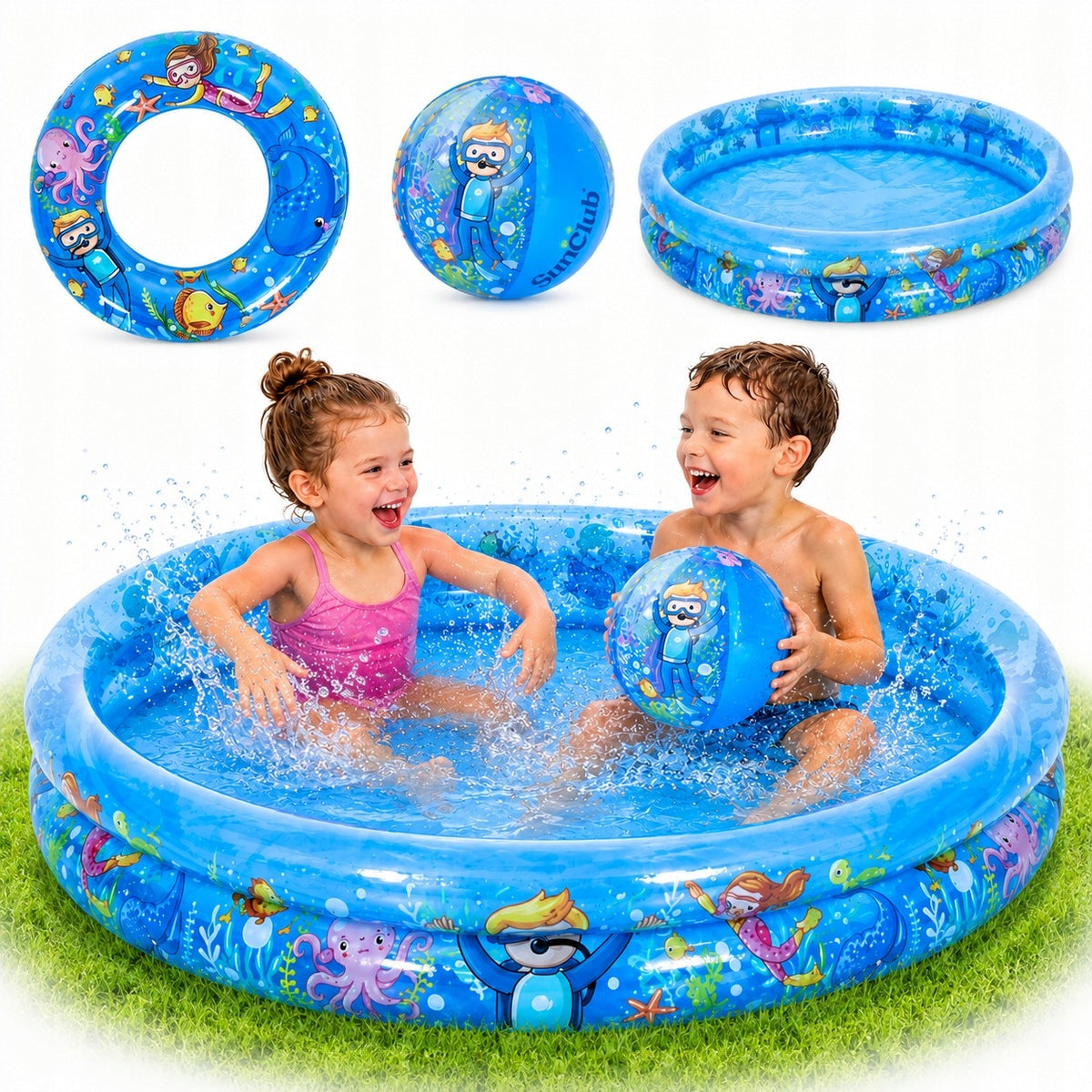 Children's Pool Ocean 120cm Ball Circle Set Inflatable Garden Shower Tray
