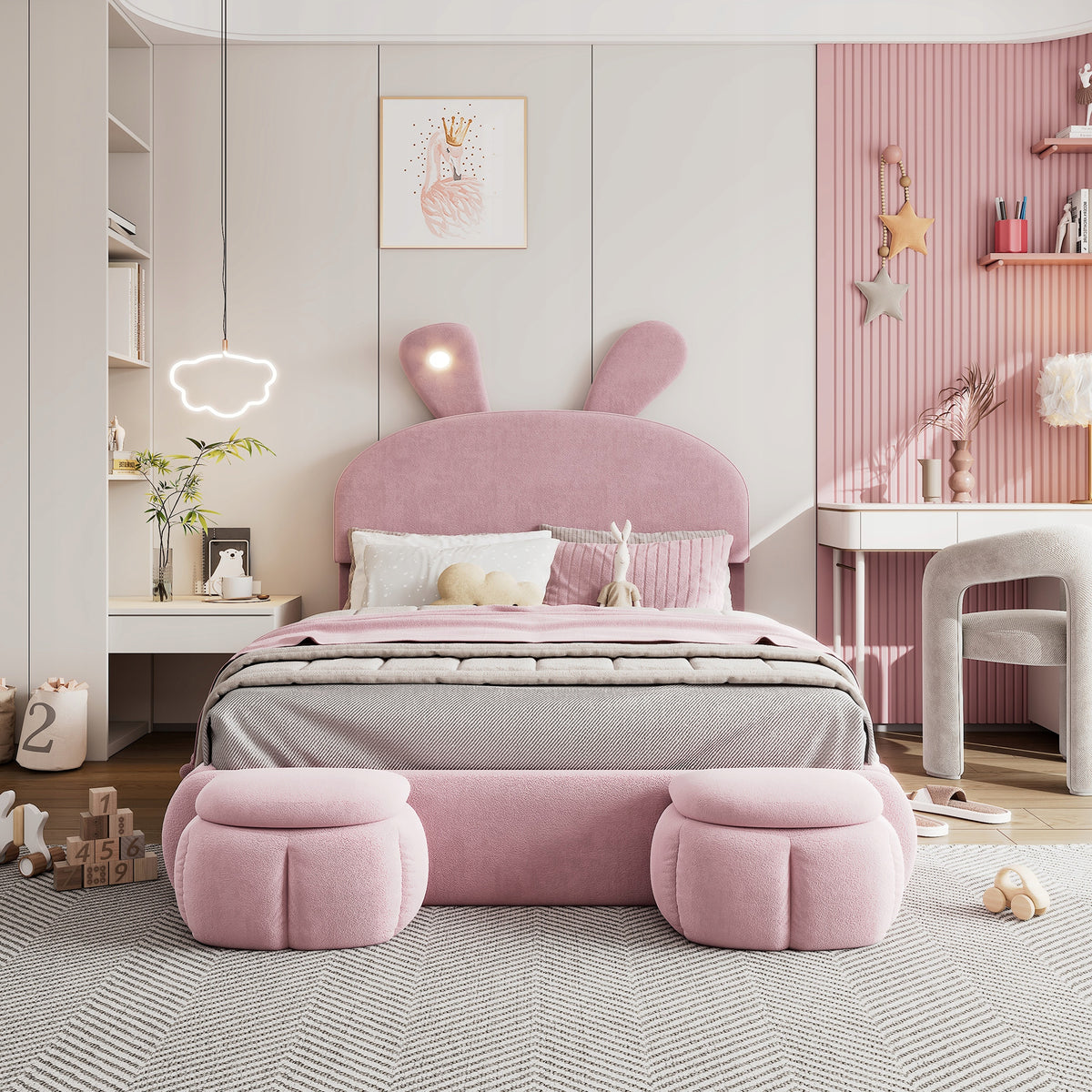Children's bed Rabbit, hydraulic storage under the bed 140x200cm