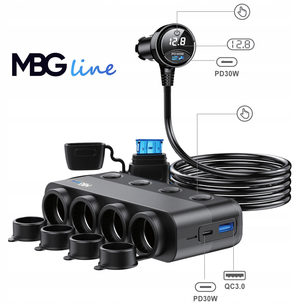 Cigarette lighter socket distributor MBG LINE HS75AD + charger Packaging status original