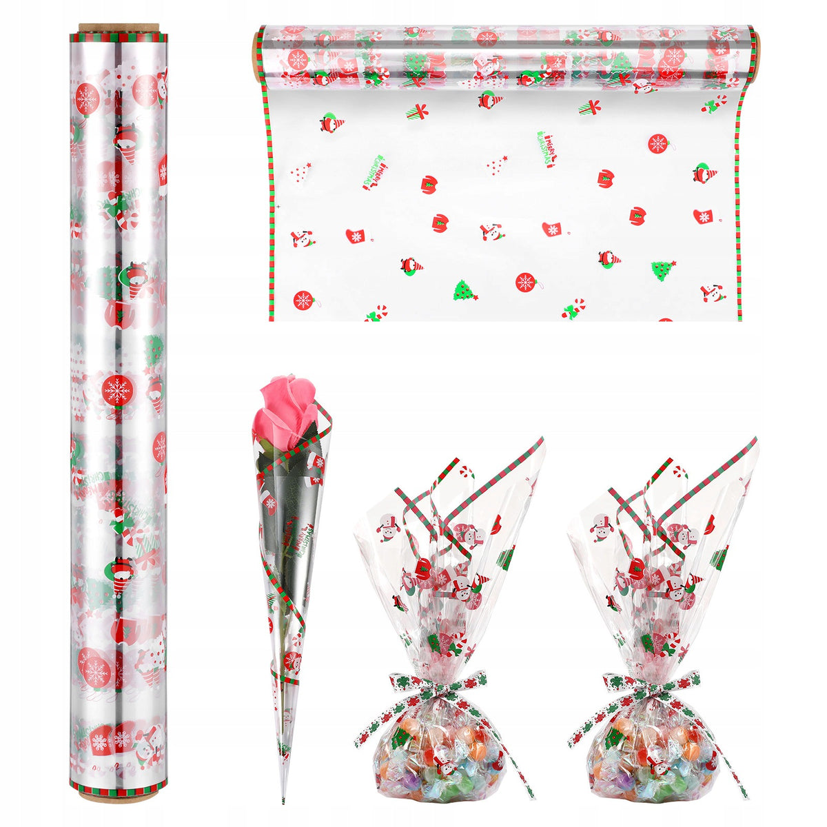 Clear Festive Cellophane Wrap Paper Roll for Holiday Gift Wrapping