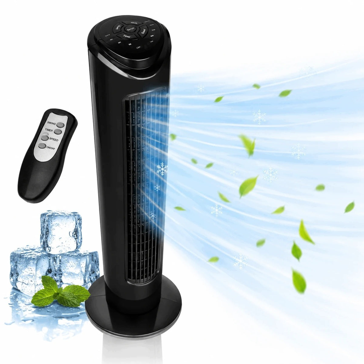 Column fan with remote control 45W oscillation 90° timer 3 modes quiet