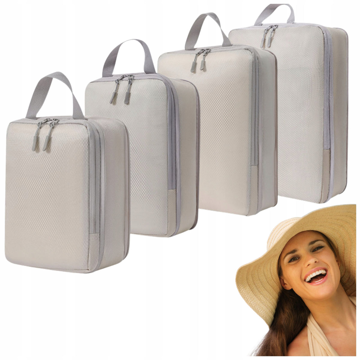 Compression Organizer For Suitcase Packing Clothes Bags Backpack 4in1 Beige Packaging status original