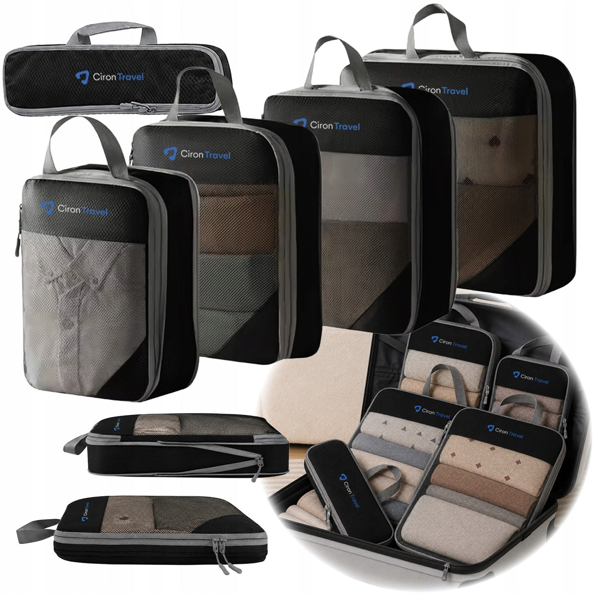 Compression travel organizers for backpack case CIRON TRAVEL 5 elements