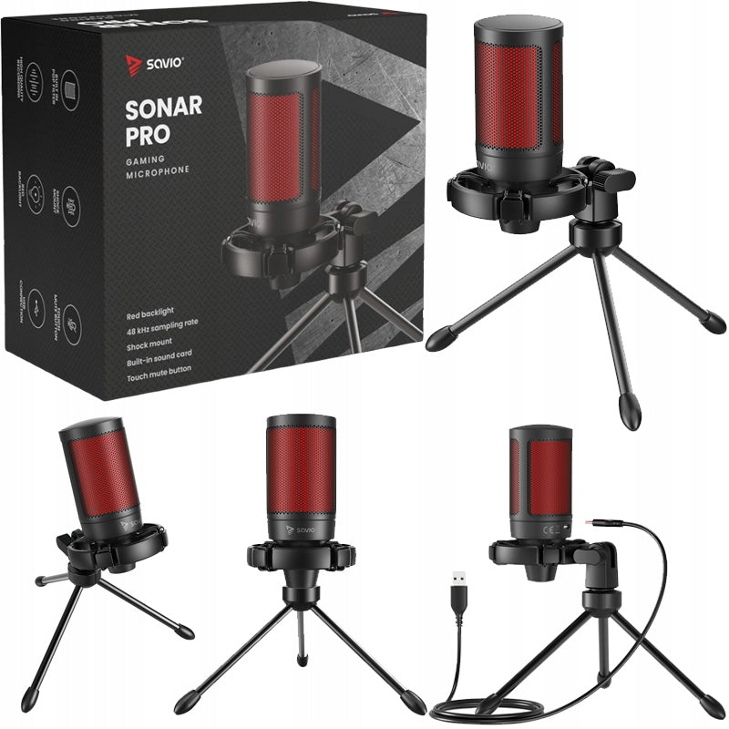 Condenser Gaming Microphone Studio USB Tripod SAVIO SONAR PRO 01
