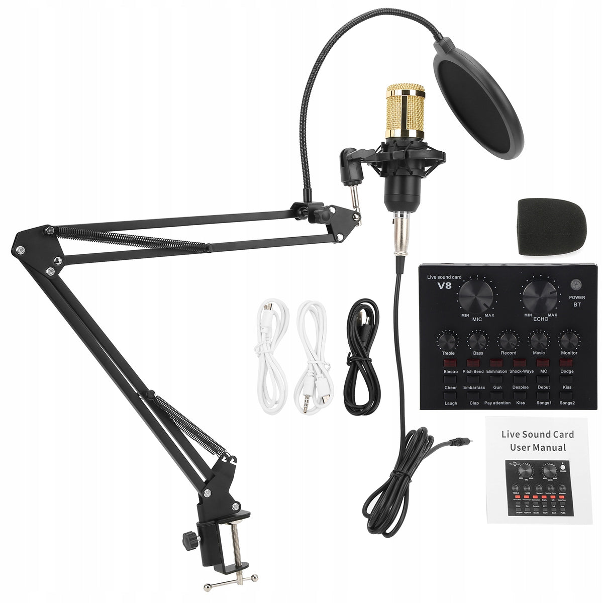 Condenser Microphone with Adjustable Sound Card Set with 6S