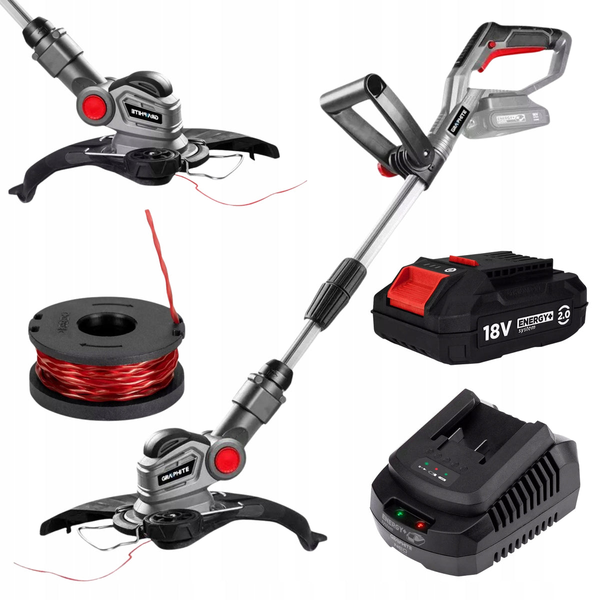 Cordless Scythe Trimmer for Line + 2 Ah Battery + Charger GRAPHITE