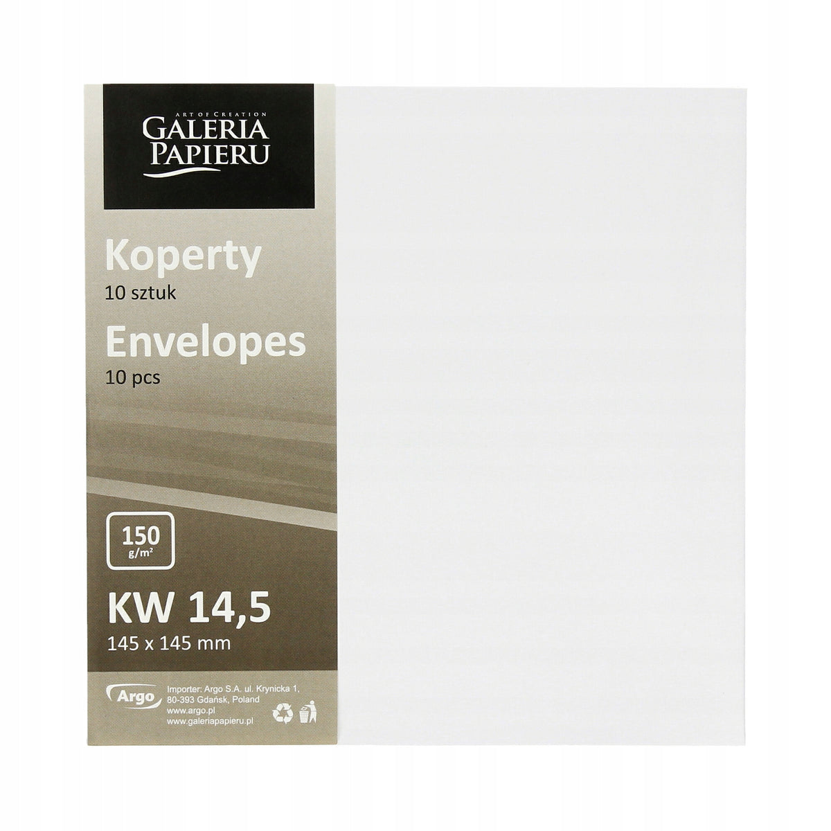 DECORATIVE ENVELOPES 145X145MM SMOOTH WHITE 10 PIECES